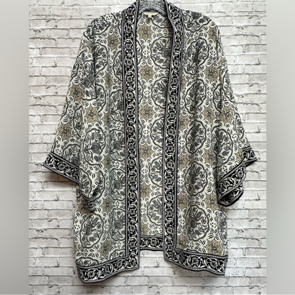 🎤 Max Studio Floral Print Open Front Wide Sleeve Kimono Sz L